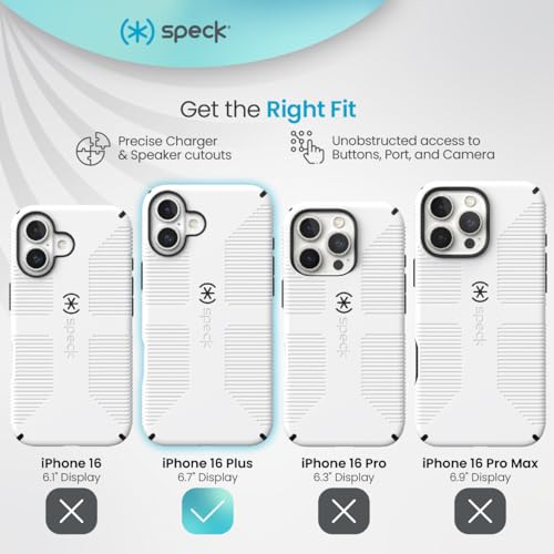 Image of Speck CandyShell Grip Case iPhone 16 Plus - Slim MagSafe Case for Women and Men - White /Black