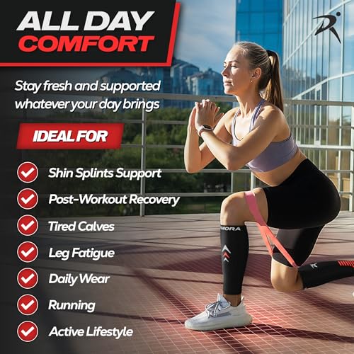 Rymora Calf Compression Sleeves Men Women - Leg Compression Sleeve Footless Socks - Shin Splint Relief Fitness Running