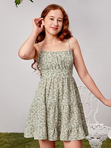 COZYEASE Girls' Floral Print Ruched Bust Ruffle Hem Sleeveless High Waist Cami Dress Boho Short Dresses3