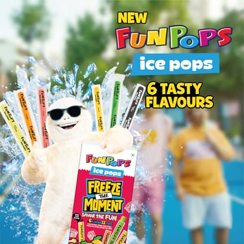 Image of FunPops Ice Pops | Ready-to-Freeze Fruit-Flavoured Ice Pops | 6 Flavours: Orange, Lime & Lemon, Pina Colada, Black Grape, Mango, Peach | Freeze - Cut - Enjoy | Pack of 12