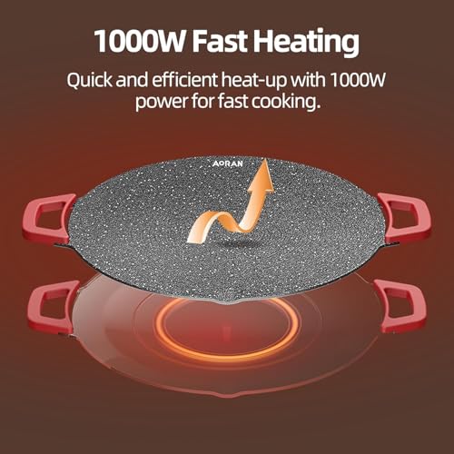 Image of AORAN Indoor Grill Electric Smokeless Set - Nonstick Electric Griddle for Indoor Use, Compact & Versatile Cooking for Steaks, Pancakes & BBQ, Includes Silicone Spatula, Oil Brush & Food Tongs