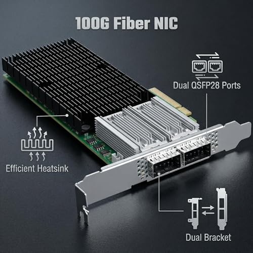 Image of Vogzone 100GbE NIC Card for Mellanox MCX456A-ECAT, PCIe 3.0 x16 100Gb VPI Ethernet NIC with Mellanox ConnectX-4 Chipset, Dual QSFP28 IB Network Card Support RDMA