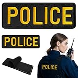 2 Pieces Police Patch, Hook and Loop Police Embroidery Patch for Vest Uniforms Jacket Back Panel (One Large & One Small, Gold)