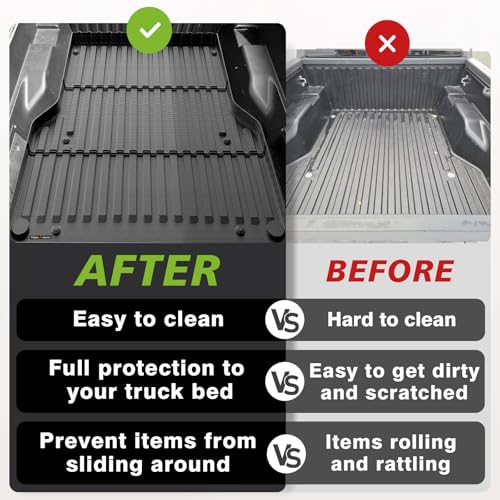 Image of TripleAliners Truck Mat Compatible with 2005-2023 Toyota Tacoma 5FT Accessories, Truck Bed Mat Heavy Duty Custom Fit All Weather Protection TPE Pickup Liner