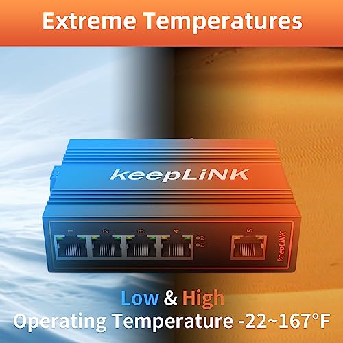 Image of 5 Port Industrial Gigabit Switch Unmanaged, Ethernet Din-Rail Switch, IP40 Operating Temperature Range of -30 - 75C (-22 - 167F)