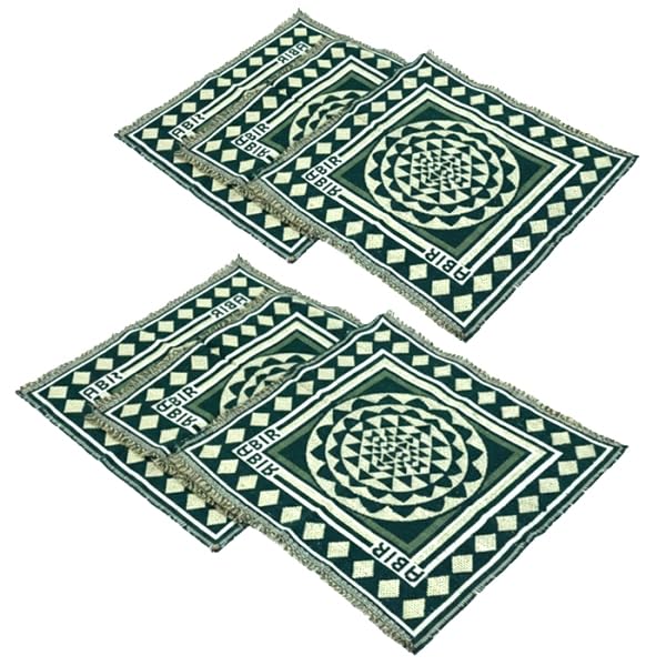 Hand-Woven Cotton Aasan Mat with Shri Yantra Design - [Red/Maroon/Green/Blue] - Multi-Purpose Floor Seating for Puja, Meditation & Home Decor (Pack of 4) (Green)-image-13