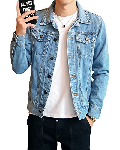 Homme Veste en Jean Denim Jacket Manche Longue Manteau Loisirs Slim Fit Veste Denim Bleu Clair XX-Large