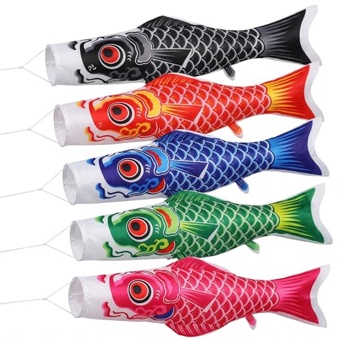 Lot de 5 Drapeaux de la Carpe Japonaise Koinobori - Décoration de Chambre Japonaise - Sushi Restaurant - Décoration de Jardin - Décoration à Suspendre
