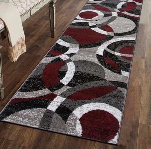 Rugshop Contemporary Abstract Circles Perfect for high Traffic Areas of Your Living Room,Bedroom,Home Office,Kitchen Runner Rug 2' x 10' Red by Rugshop - Image 9