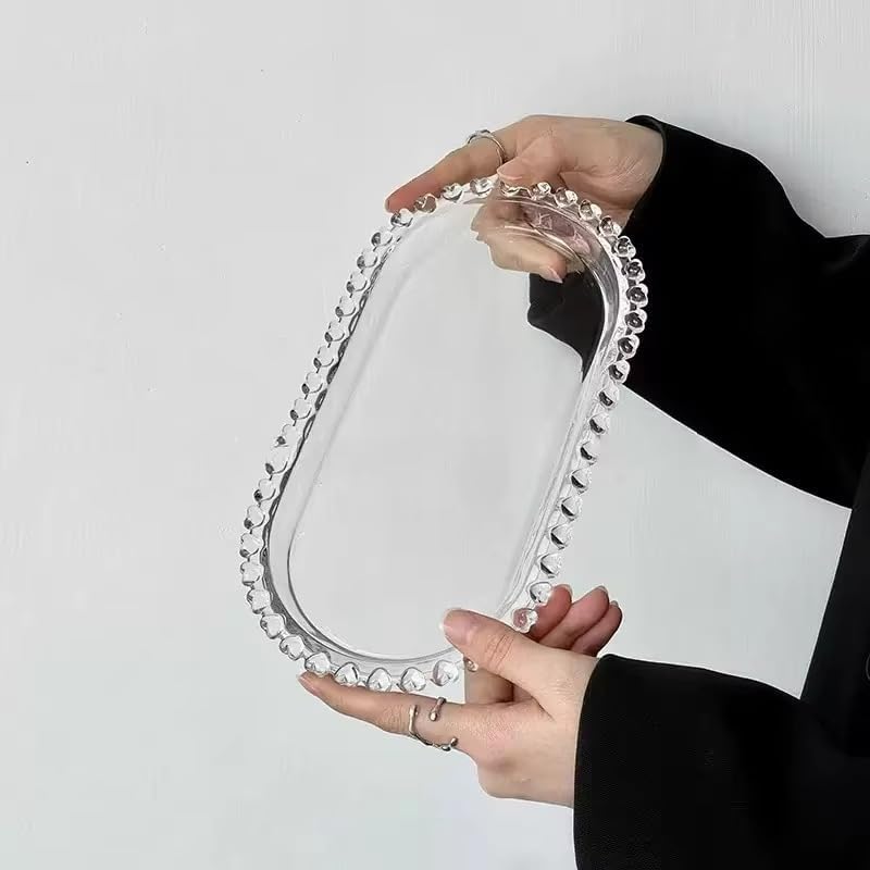 Image of Glassbunny 11 Inch Crystal Clear Oval Shape Plate Glass Tray for Dry Fruits, Fruits Plate, Serving Plate Home Decoration, Living Room