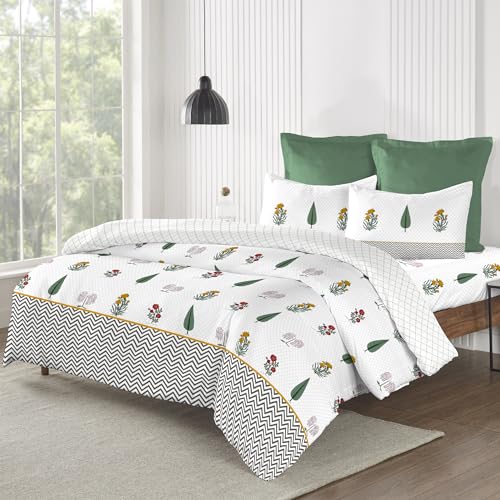 Image of Trident King Size Bedsheet Cotton | Road To Jaipur Collection | 100% Cotton Bedsheet For Double Bed Cotton 1 King Size Bedsheet With 2 Pillow Covers Super Soft 210 Thread Count-Innayat Green, 210 tc