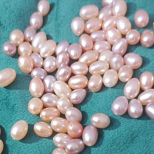 50 Pcs Real Pearls for Jewelry Making AAA 6-7mm Natural Genuine Real Freshwater Cultured Pearl Perforated Oval Pearls Beads Loose Gemstone Bead Crafts Gift for Women,DIY Gifts,0.8mm Hole.