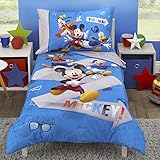 Mickey Mouse Toddler Bedding Set - Disney Mickey Mouse and Pals 4 Piece Bedding Includes Fitted...