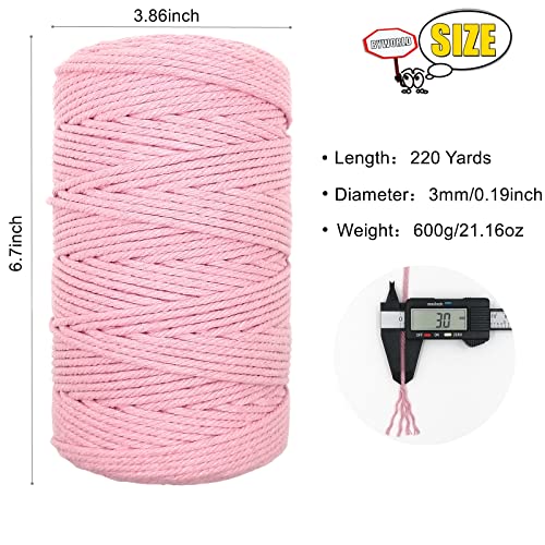 Corda de macramê, corda de algodão de 3 mm da BYWORLD 200 m, corda de macramê colorida 100% algodão