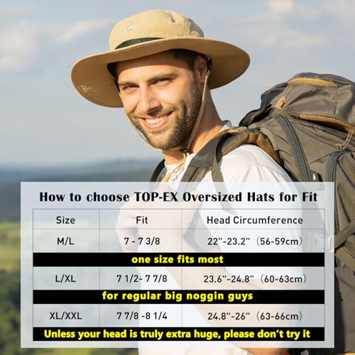 Image of Oversized XL XXL Waterproof Sun Hat for Big Heads Mesh Bucket Hat Wide Brim Adjustable Packable Hiking Beach Fishing
