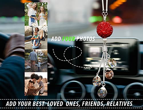 Folhaoth Personalized Photo Pendant Bling Car Mirror Accessories For Women Men Bling Love Heart Ball Crystal Car Rear View Mirror Charms Lucky Hanging Accessories #TOP2