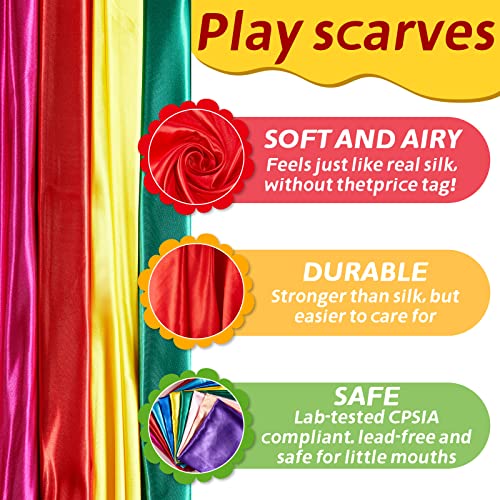 Geyoga 9 Pcs Fabric Play Scarves Rainbow Play Dance Scarves Creative Pretend Juggling Dress 35 x 35 Inch(Classic Colors)3