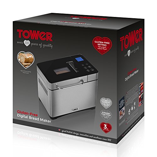 Tower T11002 Digital Bread Maker, 17 Preset Functions Including Gluten Free and Sourdough Options, Delay Timer and Keep Warm Settings, Automatic Fruit and Nut Dispenser, 1 Litre, Stainless Steel Second Image