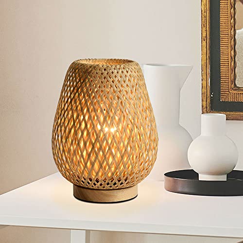 Bedside Table Lamp with Double Layer Bamboo Lampshade Wooden Base Bedroom Lamp Handmade Decorative Night Light for Wedding Party Indoor Bedroom Dining Room Outdoor Gift Garden Balcony - Image 5