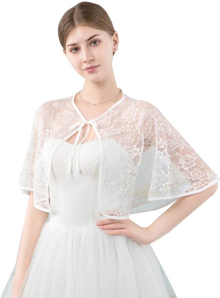 Wedding Bridal Shawl Wrap Capelet Floral Lace for Tulle Cape Shrug