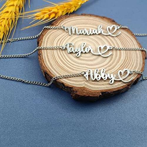 Miwangling Emma Heart Name Necklace Personalized Initial Stainless Steel Pendant Jewelry Curb Chain 18" #TOP1