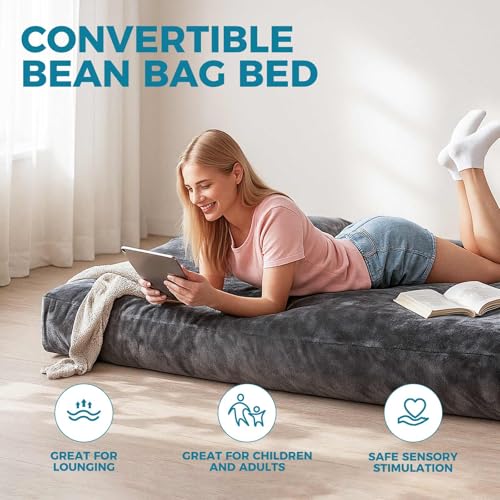 Image of Big Bean Bag Chairs for Adults,Bean Bag with Filler Included,Memory Foam Bean Bag,Giant beanbag,Suitable for Reading Chairs in Living Room, Bedroom and Dormitory. (Dark Gray, Bean Bag Bed)