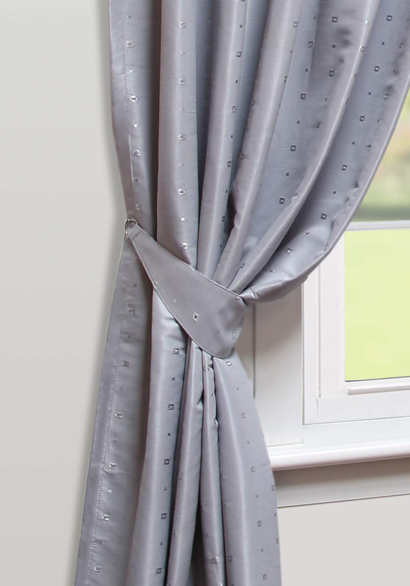 John Aird Silver Mayfair Square Dot Design Faux Silk Eyelet Fully Lined Curtains (, Pair Of Tie Backs)