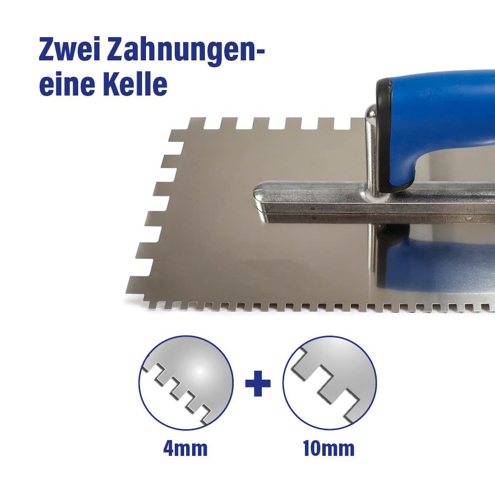 Karl Dahm Buttering-Floating Kelle, blau I Fliesen-Kelle mit 4 mm & 10 Zahnung I Glättkelle mit Softgriff I Leichtes Fliesen-Legen mit professionellem Fliesen-Werkzeug – 11563