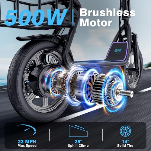 VOLPAM Electric Scooter, Electric Scooter for Adults, 500W Motor, 22 MPH Speed, 27 Mile Range, 14' Tires, Foldable E Scooter with Seat with Rear Basket