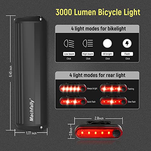 MACHFALLY Super Bright 3000 Lumen LED Bike Light,8800mAh Battery,USB Rechargeable Bicycle Headlight-5 Modes,Waterproof Bike Headlight Taillight,Daytime Running Light,Men Women Bicycle Accessories… by MACHFALLY - Used condition - Image 3