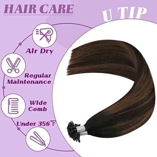 Youngsee U Tip Hair Extensions Darkest Brown With Medium Brown Balayage Hot Fusion U Tip Hair Extensions Pre Bonded Hair Extensions U Tip Extensions Real Human Hair 16 Inch 1G/S 50G #TOP4