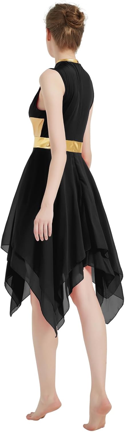 Women's Praise Dance Overlays Dress Tunic Metallic Color Block Sleeveless Irregular Hem Worship Lyrical Dance Dress - Image 6