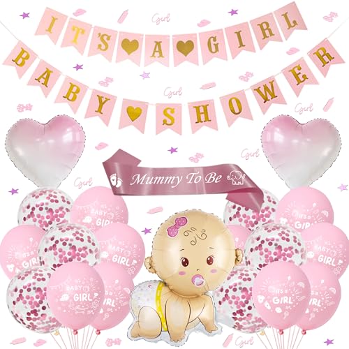 Tasoraor Babyparty Deko Mädchen Rosa - Baby Shower Dekoration Ballons Girlande und Konfetti Mummy to Be Schärpe Neugeborene Folienballoon für Gender Reveal Party Babydusche