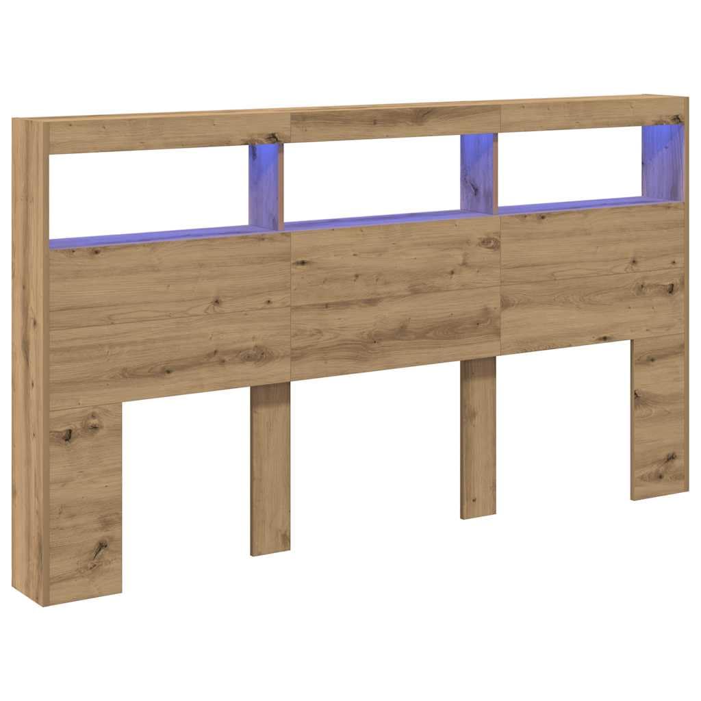 vidaXL Cabecero de Cama con LED Roble Artesanal 180x17x102 cm, cabecero, Armario de Cama, cabecero con estantería, cabecero de Cama con almacenaje