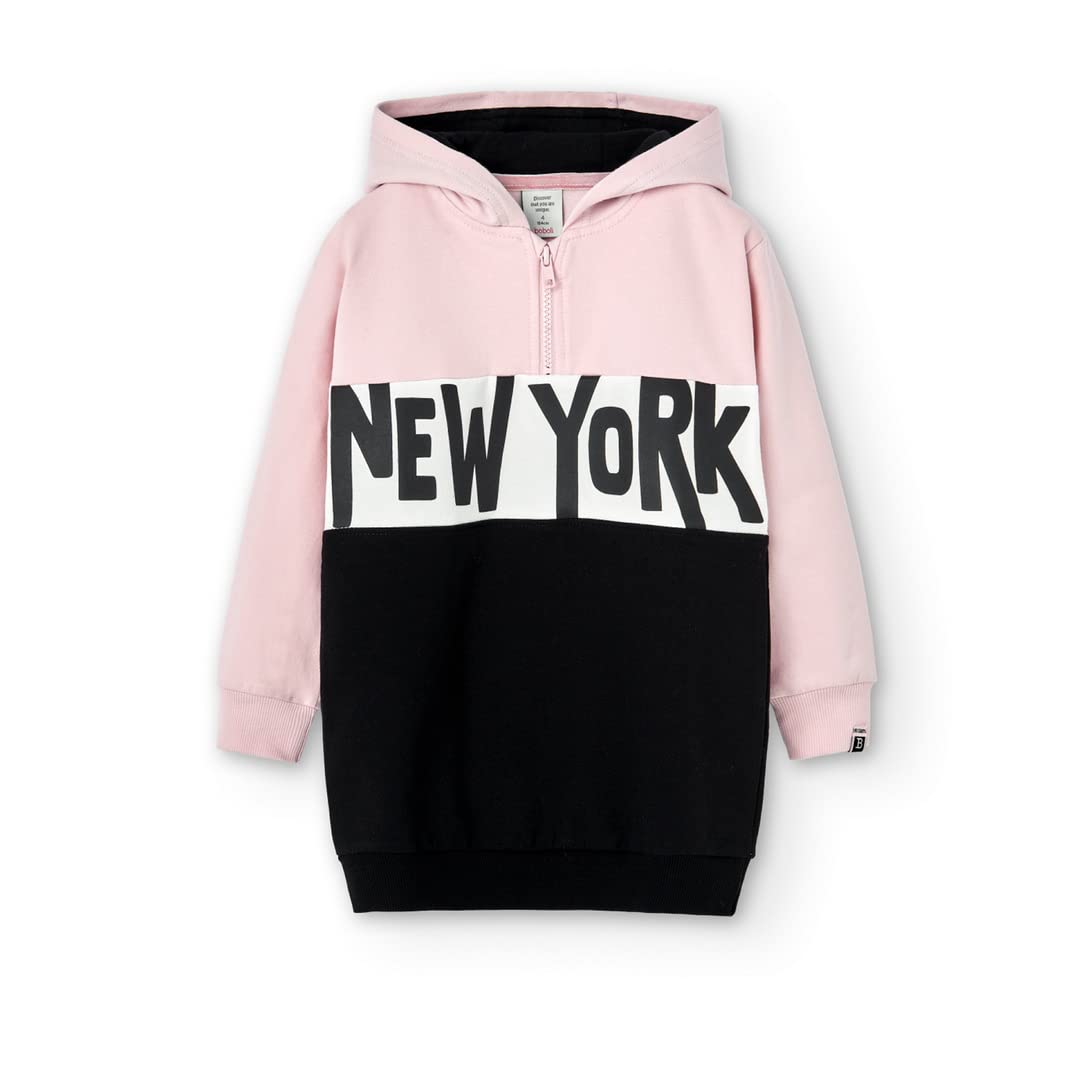 boboli Vestido Niña Manga Larga – Vestidos Fiesta Niña – Vestido con Capucha - Felpa –Negro -Rosa - CRopa para niñas y Adolescentes de 4 años a 12 años