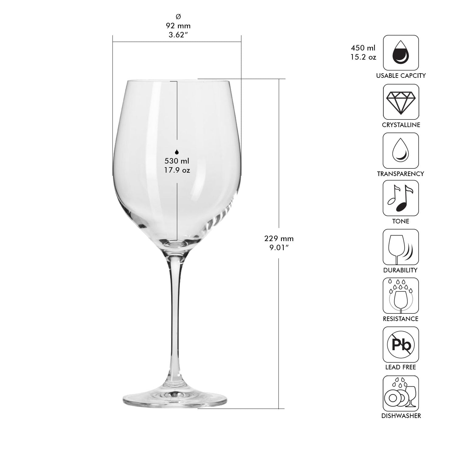 KROSNO Verres à Vin Rouge Lot de 6, 530 ml, Syrah, Collection Harmony