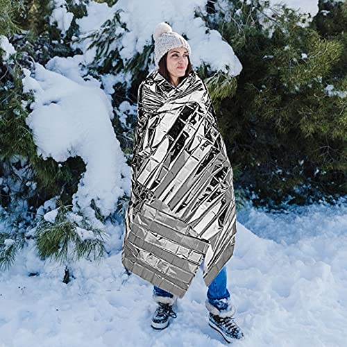 Outfandia 12 Packs Emergency Thermal Blanket/Mylar Space Blanket/Survival Silver Foil Blanket/Folding Sleeping Blanket/Emergency Shelter Outdoor Gear/First Aid Kits Keep You Warm #TOP5