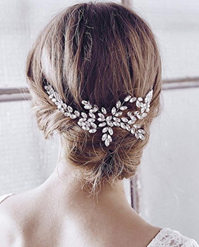 NEW EVER FAITH - Cubic Zirconia Crystal Leaf Wing Hair Comb