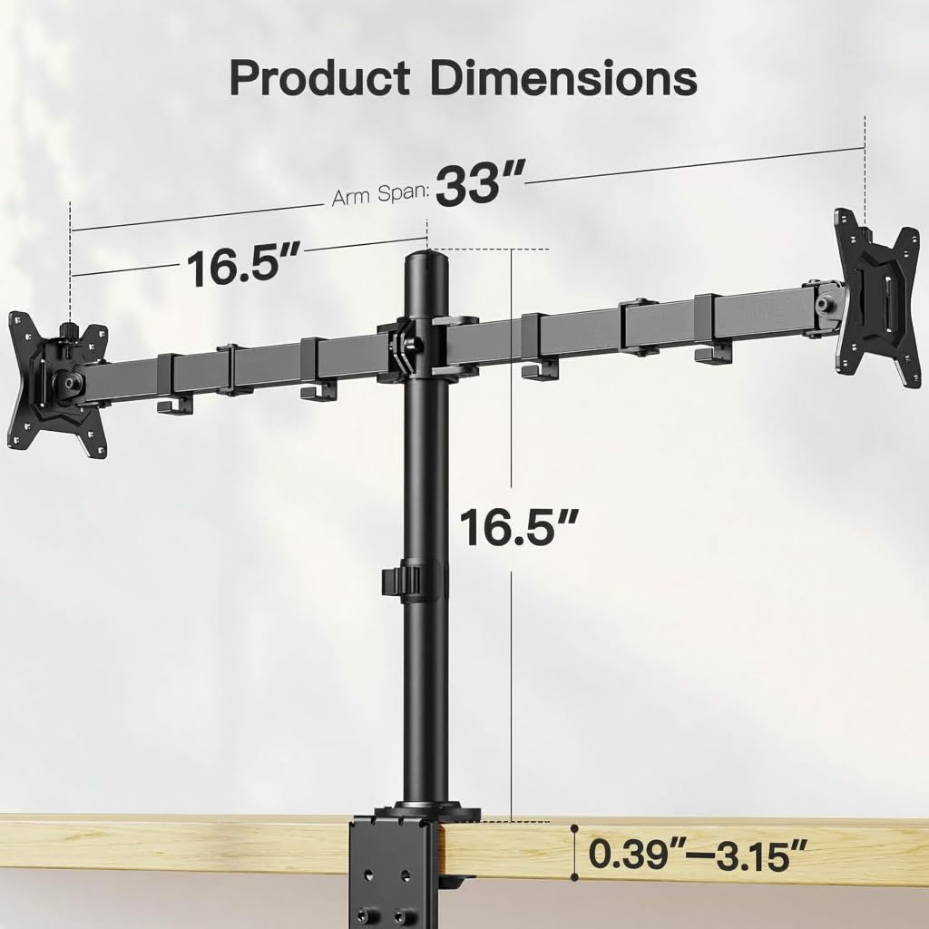 ErGear Supporto da scrivania per doppio monitor da 13 "-34" fino a 12 kg, supporto per monitor completamente regolabile, può contenere 2 schermi di computer, braccio doppio per monitor resistente con