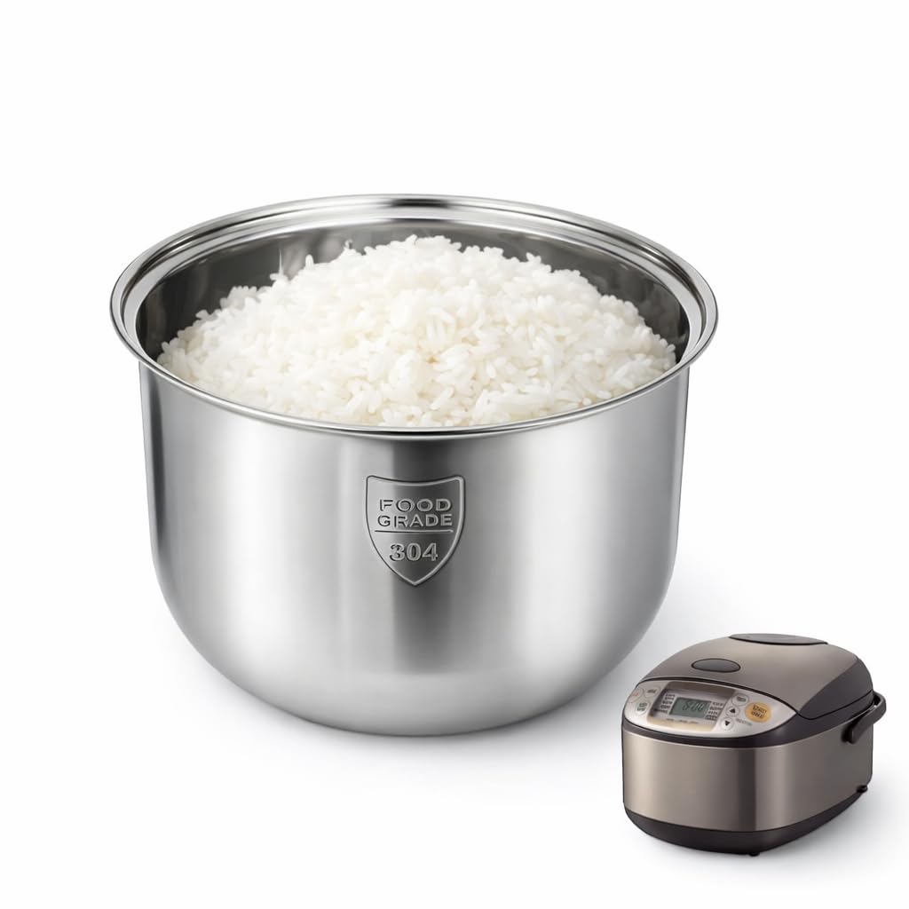 Photo 1 of 304 Stainless Steel Rice Cooker Inner Pot for Select Tiger & Zojirushi 5.5 Cup Rice Cookers, Replacement Inner Bowl Compatible with Tiger JBV-A10U, JBV-10CU, Zojirushi NS-WPC10, NS-TSC10, 5.5 Cup / 3L