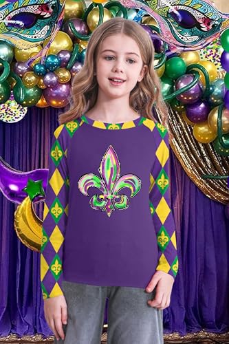 Image of Mardi Gras Shirt for Kids: Toddler Boys Girls Mardi Gras Long Sleeve Happy Carnival Outfits Mask Graphic Tee 4-12 Years