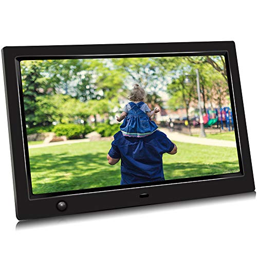 10 inch IPS Screen Digital Photo Frame, Digital Picture Frame with Motion Sensor, Timing Power On/Off, Support 1080P HD Video Player, Background Music, MP3, Calendar, USB Drive, SD Card [Jimwey]