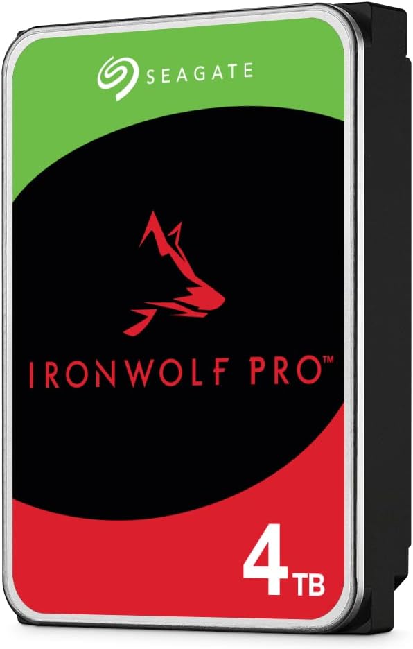 Seagate IronWolf Pro, 4 TB, NAS Internal Hard Drive, CMR 3.5 Inch, SATA 6 Gb/s 7,200 RPM, 256 MB Cache, for RAID Network Attached Storage, 3 years Rescue Services, FFP (ST4000NE001)