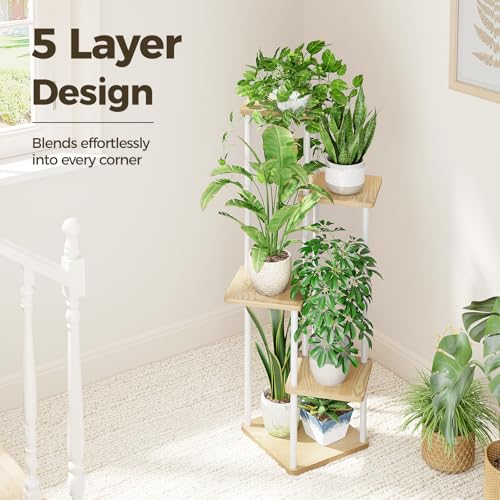 Image of Bamworld White Plant Stand Indoor Corner Plant Shelf for Multiple Plants