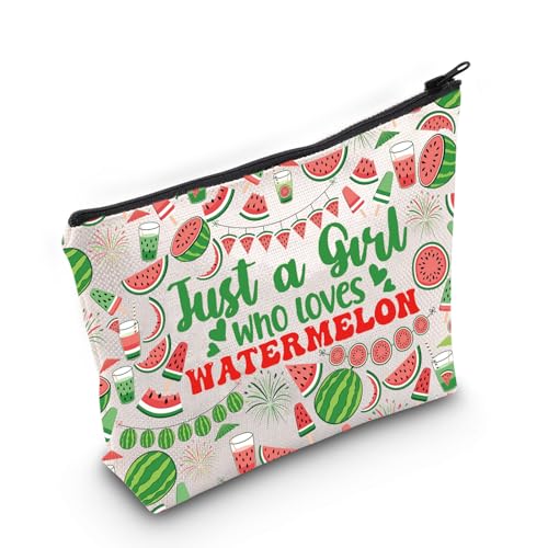LEVLO Funny Watermelon Cosmetic Bag Fruit Lover Gift Just A Girl Who Loves Watermelon Makeup Zipper Pouch Bag Watermelon Lover Gift for Women Girls Watermelon Full Bag
