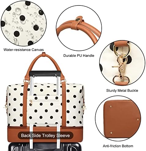 Weekender Bags for Women Canvas Overnight Bags Black Dots Travel Duffle Bag with Shoes Compartment 5 Weekender Bags for Women Canvas Overnight Bags Black Dots Travel Duffle Bag with Shoes Compartment