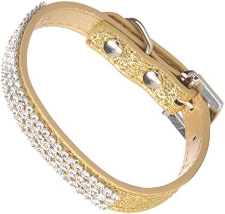 LOVPE,Dog Collar,Glitter Powder Leather+Bling Crystal Pet Collar, [Adjustable Collars for Dogs] Neck 8~11 inch (XS, Gold)