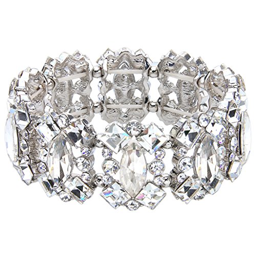 EVER FAITH Women's Crystal Vintage Style Elegant Bridal Elastic Stretch Bracelet Clear Silver-Tone
