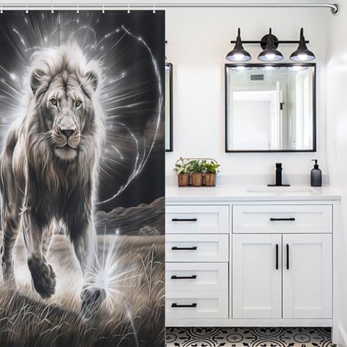 Rideau de douche lion rideau salle de bain polyester 122x183cm 12 crochets