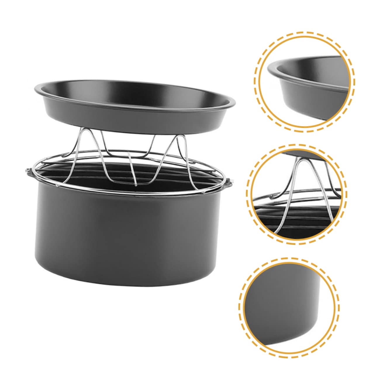 Zerodeko Juego de 3 Bandejas para Freidora de Aire, Acero Inoxidable, 7 Pulgadas, Rejilla Vaporera para Hornear y Cocinar Cocina